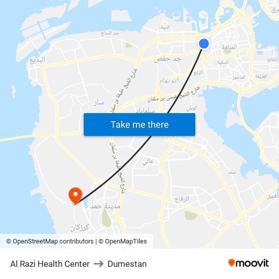 Al Razi Health Center to Dumestan map