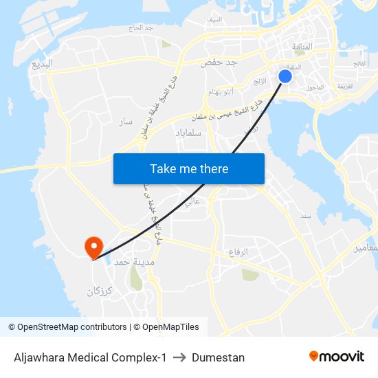 Aljawhara Medical Complex-1 to Dumestan map