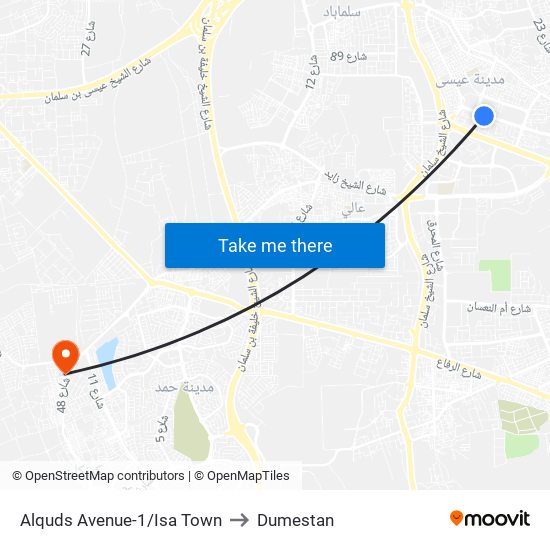 Alquds Avenue-1/Isa Town to Dumestan map