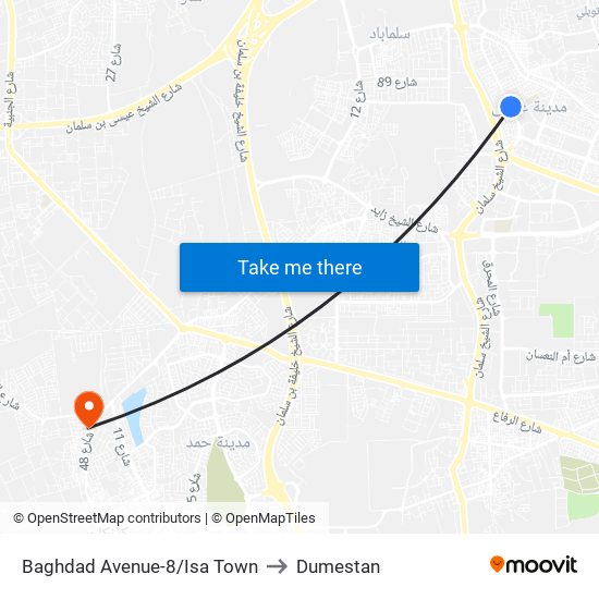 Baghdad Avenue-8/Isa Town to Dumestan map