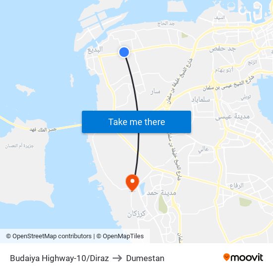 Budaiya Highway-10/Diraz to Dumestan map