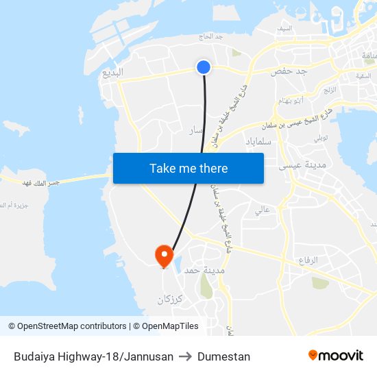 Budaiya Highway-18/Jannusan to Dumestan map