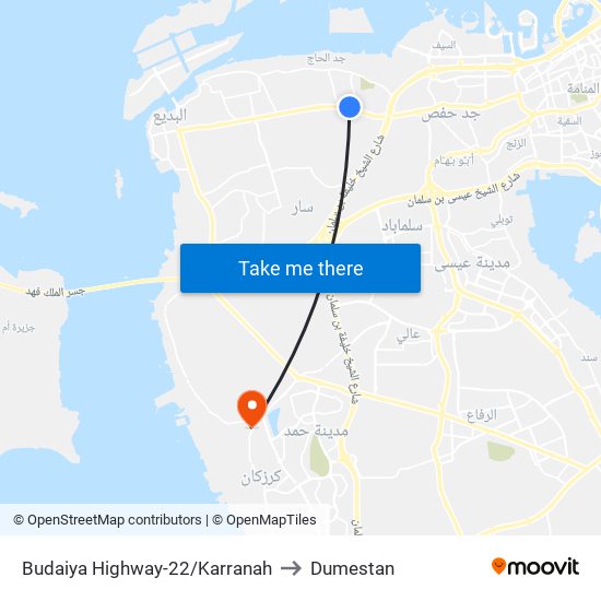 Budaiya Highway-22/Karranah to Dumestan map