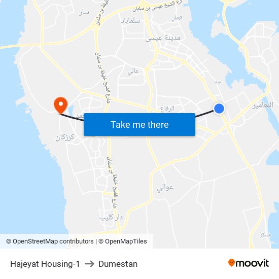 Hajeyat Housing-1 to Dumestan map