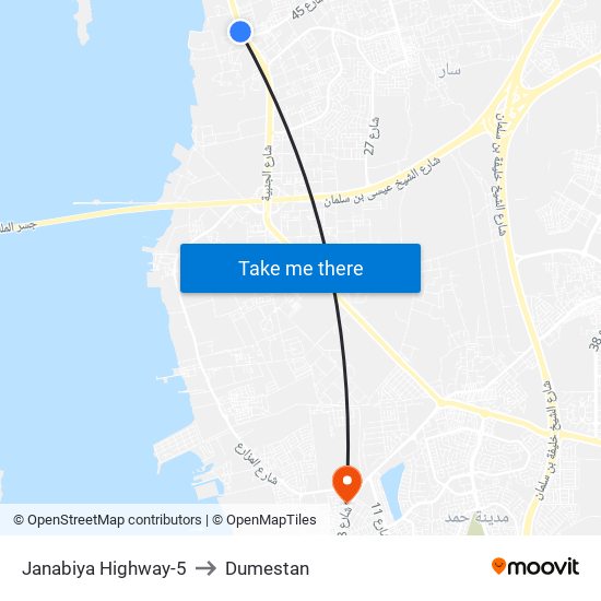 Janabiya Highway-5 to Dumestan map