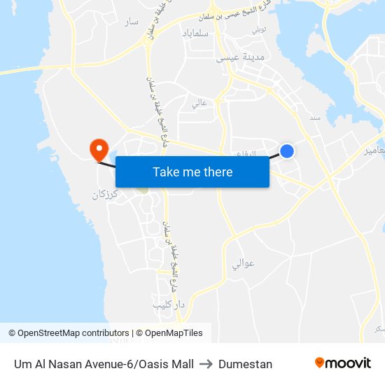 Um Al Nasan Avenue-6/Oasis Mall to Dumestan map