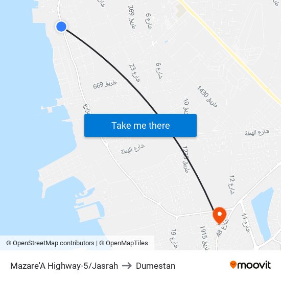 Mazare'A Highway-5/Jasrah to Dumestan map