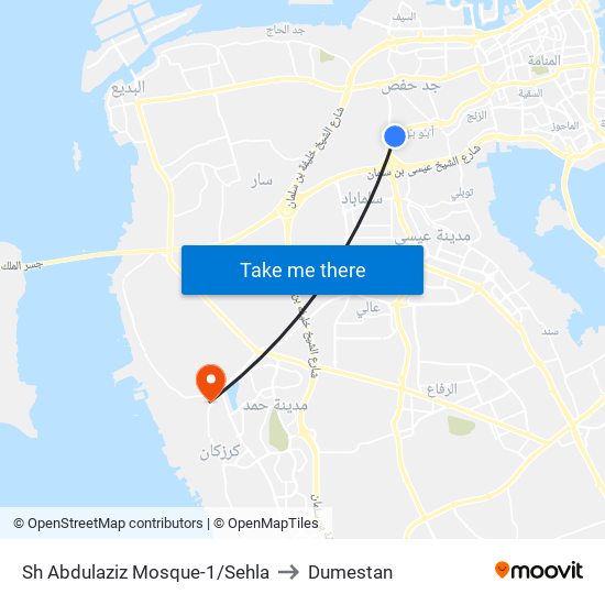 Sh Abdulaziz Mosque-1/Sehla to Dumestan map