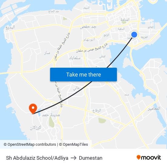 Sh Abdulaziz School/Adliya to Dumestan map