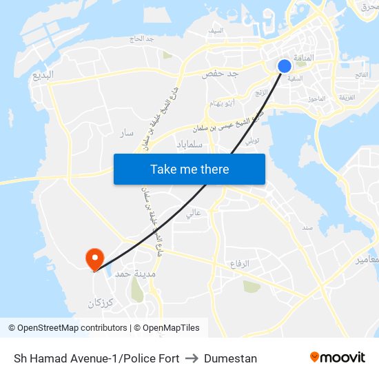 Sh Hamad Avenue-1/Police Fort to Dumestan map