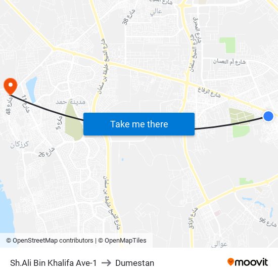 Sh.Ali Bin Khalifa Ave-1 to Dumestan map