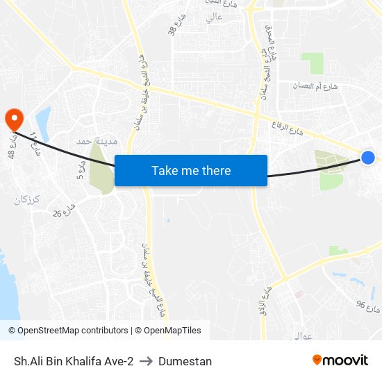 Sh.Ali Bin Khalifa Ave-2 to Dumestan map