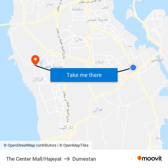 The Center Mall/Hajeyat to Dumestan map