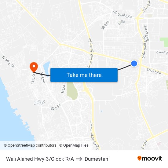 Wali Alahed Hwy-3/Clock R/A to Dumestan map