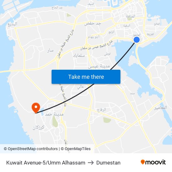 Kuwait Avenue-5/Umm Alhassam to Dumestan map