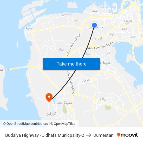 Budaiya Highway - Jidhafs Municpality-2 to Dumestan map