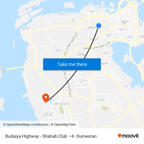 Budaiya Highway - Shabab Club to Dumestan map