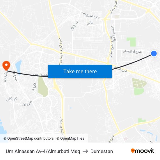 Um Alnassan Av-4/Almurbati Msq to Dumestan map