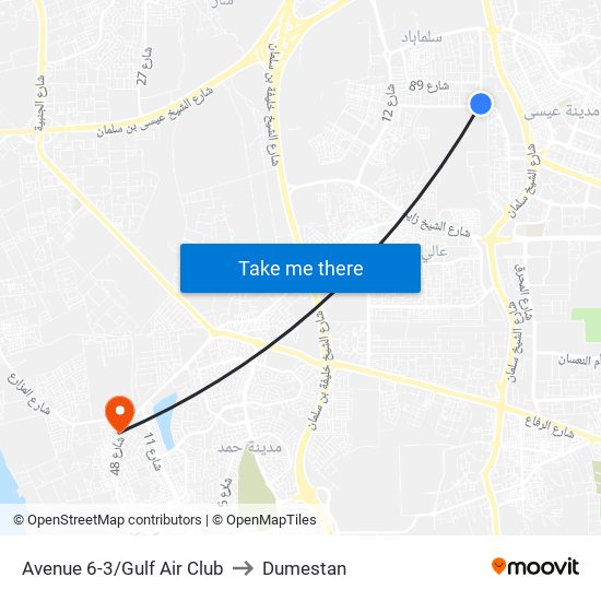 Avenue 6-3/Gulf Air Club to Dumestan map