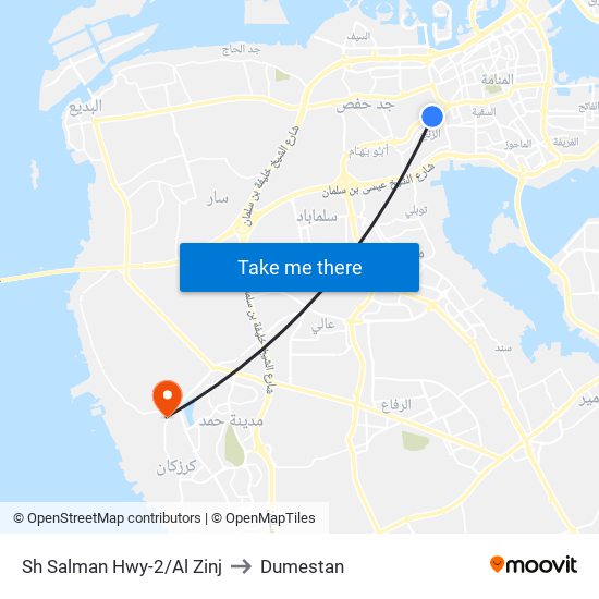 Sh Salman Hwy-2/Al Zinj to Dumestan map