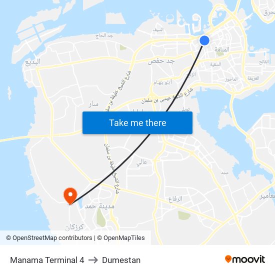 Manama Terminal 4 to Dumestan map