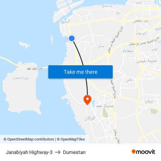 Janabiyah Highway-3 to Dumestan map