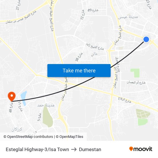 Esteglal Highway-3/Isa Town to Dumestan map