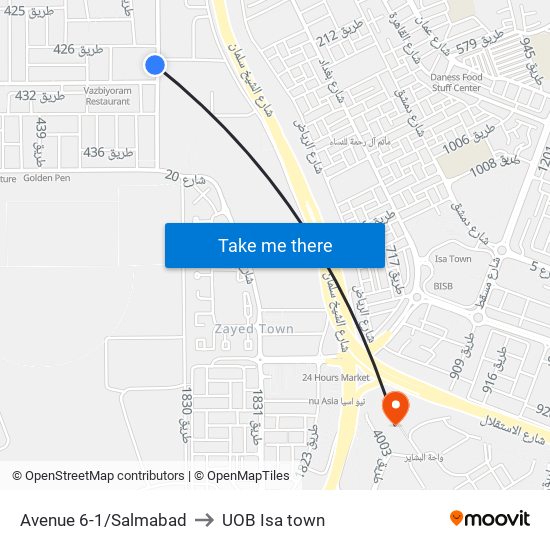 Avenue 6-1/Salmabad to UOB Isa town map