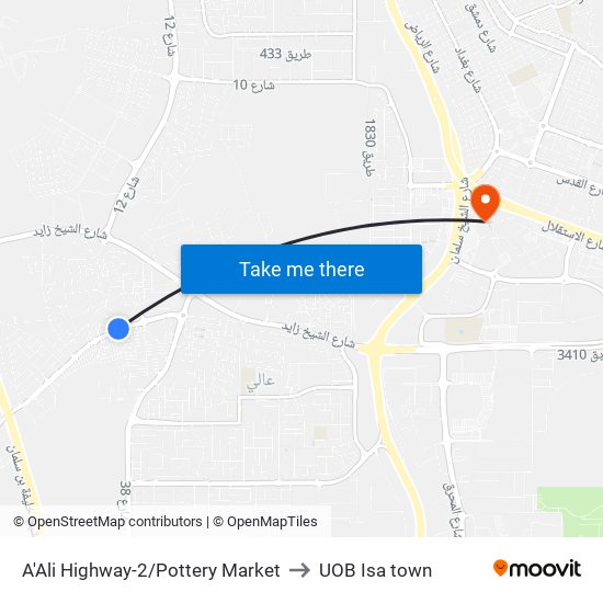 A'Ali Highway-2/Pottery Market to UOB Isa town map