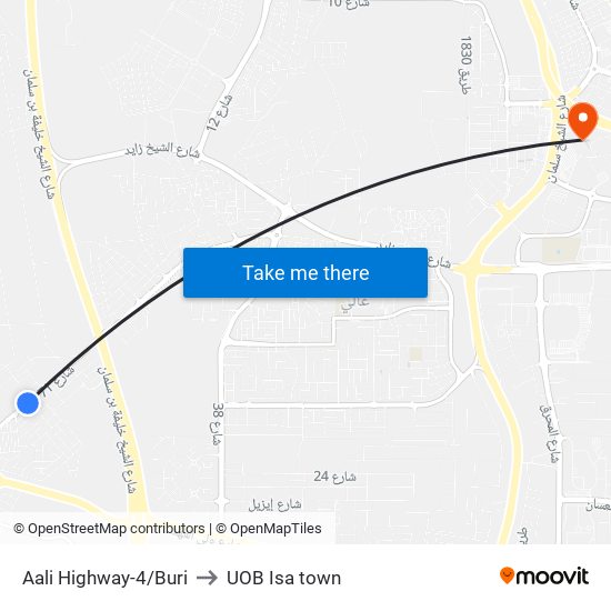 Aali Highway-4/Buri to UOB Isa town map