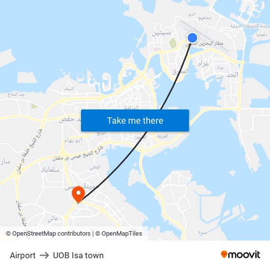 Airport to UOB Isa town map