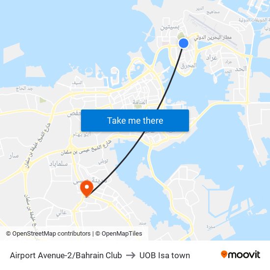 Airport Avenue-2/Bahrain Club to UOB Isa town map