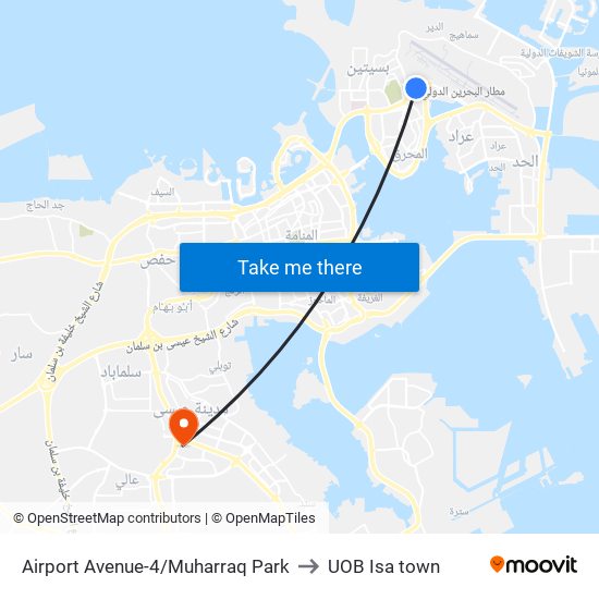 Airport Avenue-4/Muharraq Park to UOB Isa town map