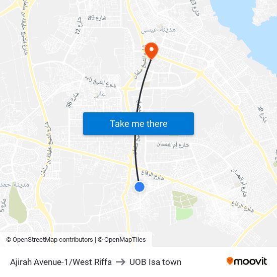 Ajirah Avenue-1/West Riffa to UOB Isa town map