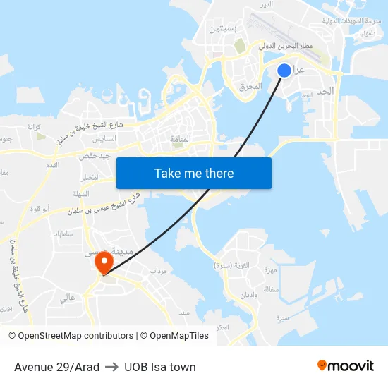Avenue 29/Arad to UOB Isa Town map