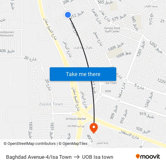 Baghdad Avenue-4/Isa Town to UOB Isa town map