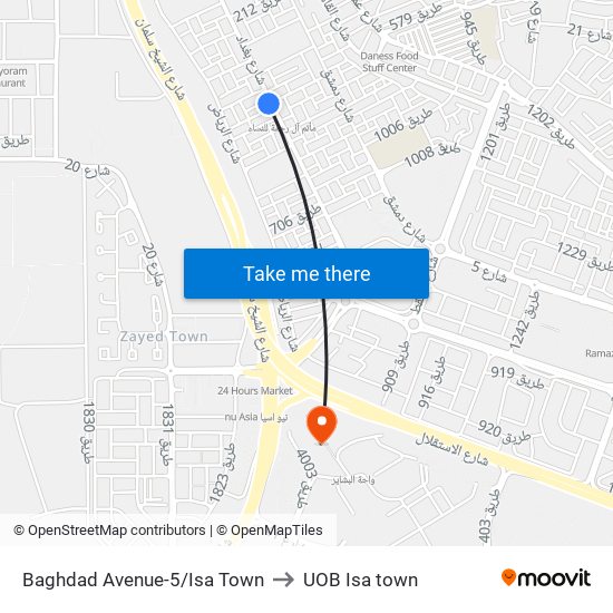 Baghdad Avenue-5/Isa Town to UOB Isa town map