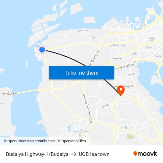 Budaiya Highway-1/Budaiya to UOB Isa town map