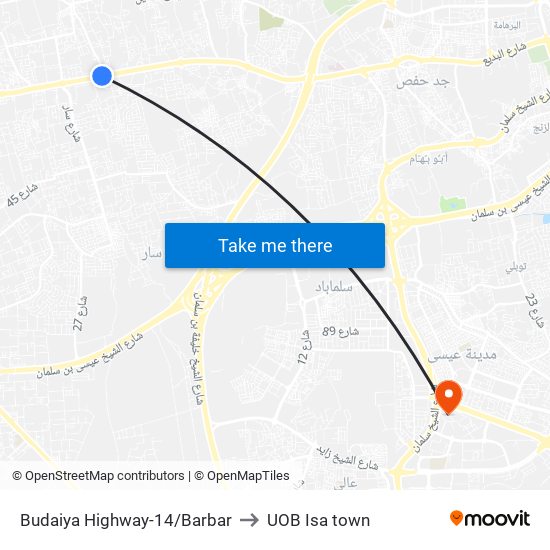 Budaiya Highway-14/Barbar to UOB Isa town map