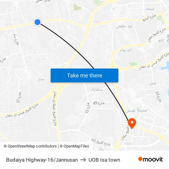 Budaiya Highway-16/Jannusan to UOB Isa town map