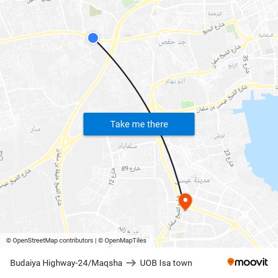 Budaiya Highway-24/Maqsha to UOB Isa town map
