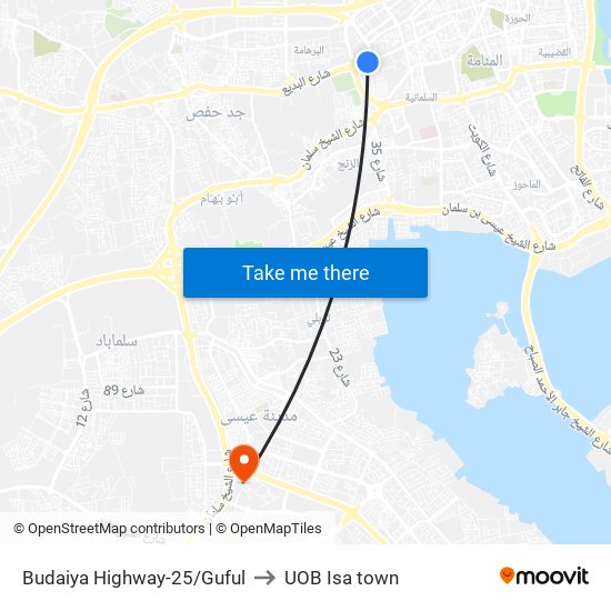 Budaiya Highway-25/Guful to UOB Isa town map