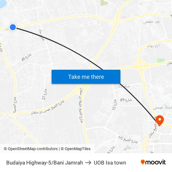 Budaiya Highway-5/Bani Jamrah to UOB Isa town map