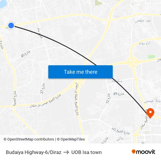 Budaiya Highway-6/Diraz to UOB Isa town map