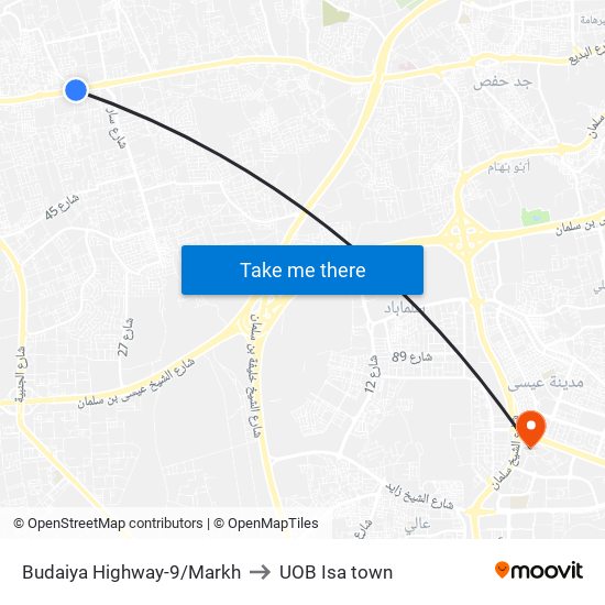 Budaiya Highway-9/Markh to UOB Isa town map