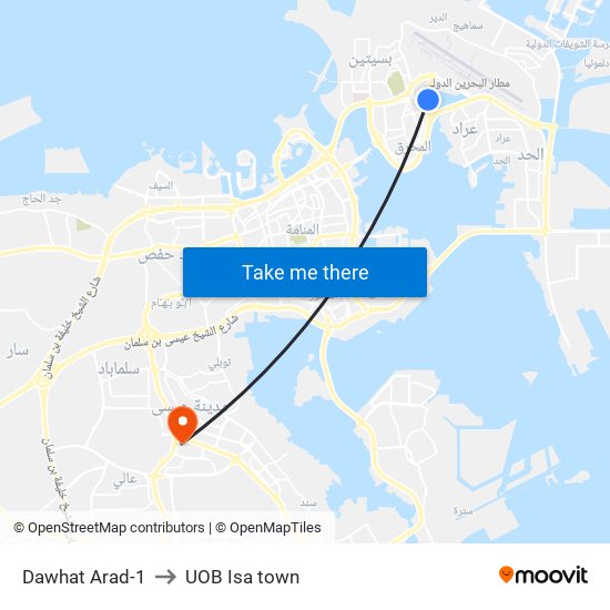 Dawhat Arad-1 to UOB Isa town map