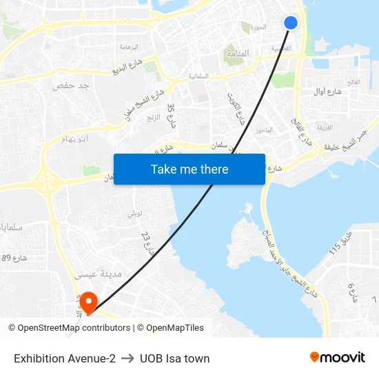 Exhibition Avenue-2 to UOB Isa Town map