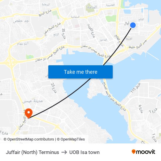 Juffair (North) Terminus to UOB Isa town map