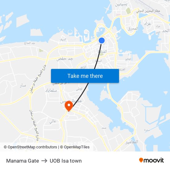Manama Gate to UOB Isa town map