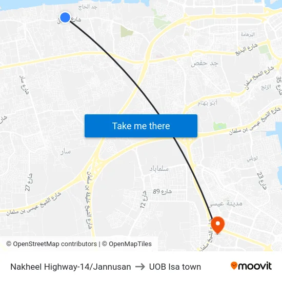 Nakheel Highway-14/Jannusan to UOB Isa Town map